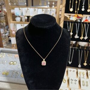 💓 sparkling pink rhinestones cute necklace, gold chain stainless steel
